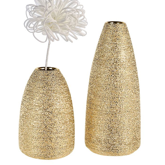 Miro Ceramic Set Of 2 Decorative Vase In Champagne And Gold thumbnail