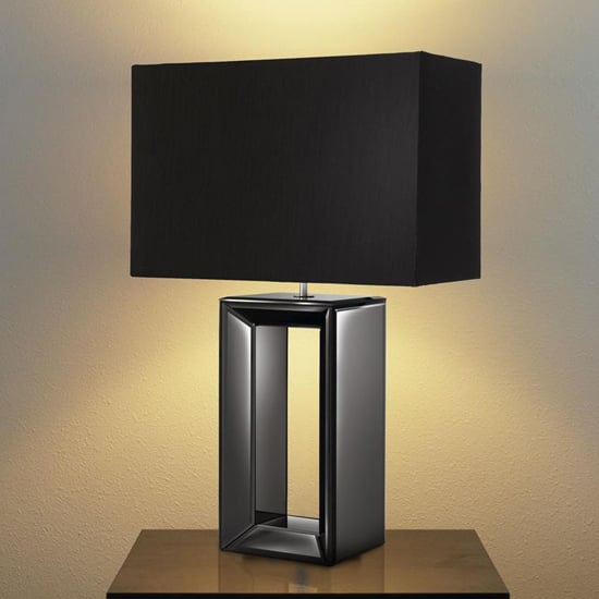 Product photograph of Mirror Black Faux Silk Shade Table Lamp With Mirrored Base from Furniture in Fashion