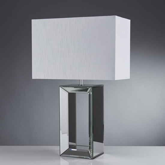 Mirror White Faux Silk Shade Table Lamp With Mirrored Base Furniture