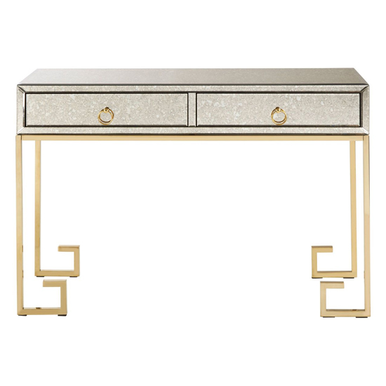 Mirzam Antique Mirrored Console Table With Gold Steel Base