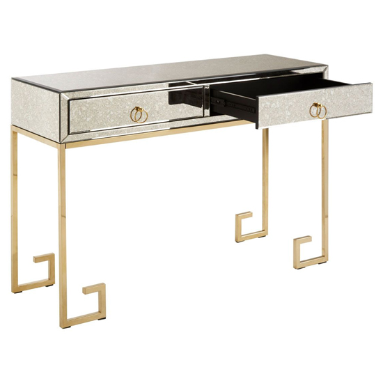 Mirzam Antique Mirrored Console Table With Gold Steel Base