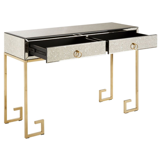 Mirzam Antique Mirrored Console Table With Gold Steel Base
