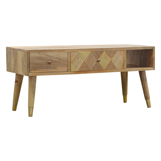 Mish Wooden Gold Brass Inlay TV Stand In Oak Ish FiF