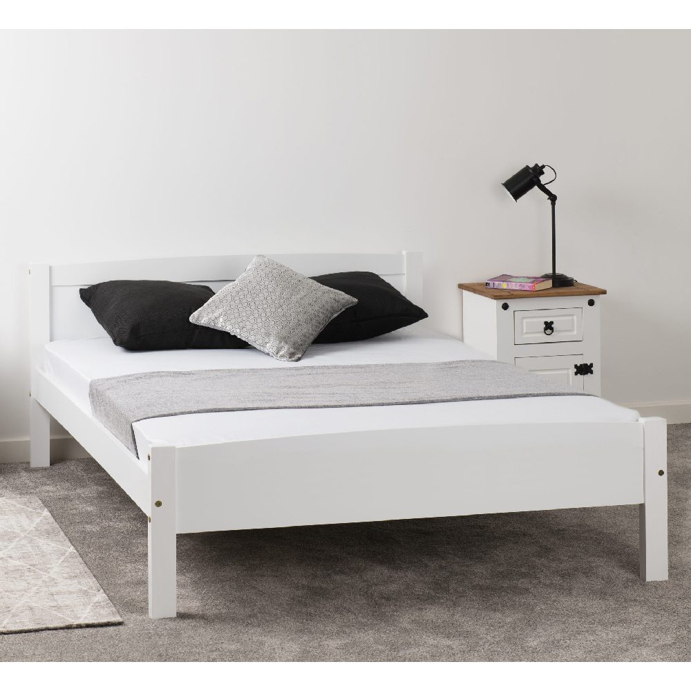 Misosa Wooden Double Bed In White Furniture in Fashion