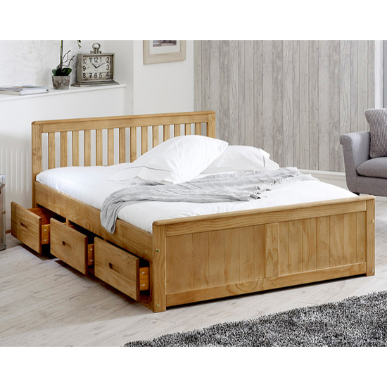 Mission Storage Double Bed In Waxed Pine With 3 Drawers_2