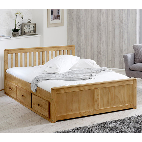 Product photograph of Mission Storage Double Bed In Waxed Pine With 3 Drawers from Furniture in Fashion