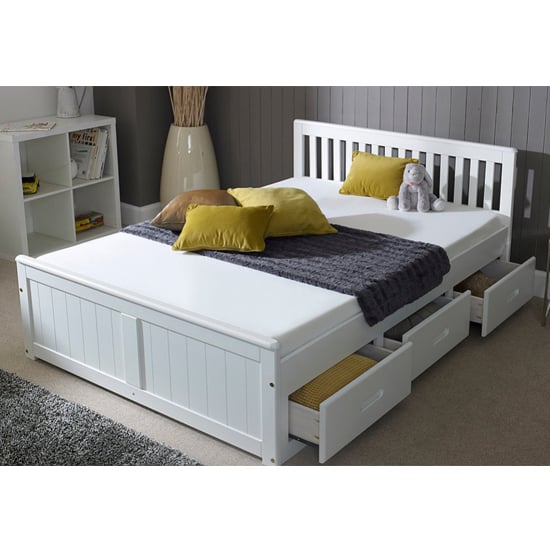 Mission Storage Double Bed In White With 3 Drawers_2