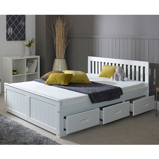 Product photograph of Mission Storage Double Bed In White With 3 Drawers from Furniture in Fashion