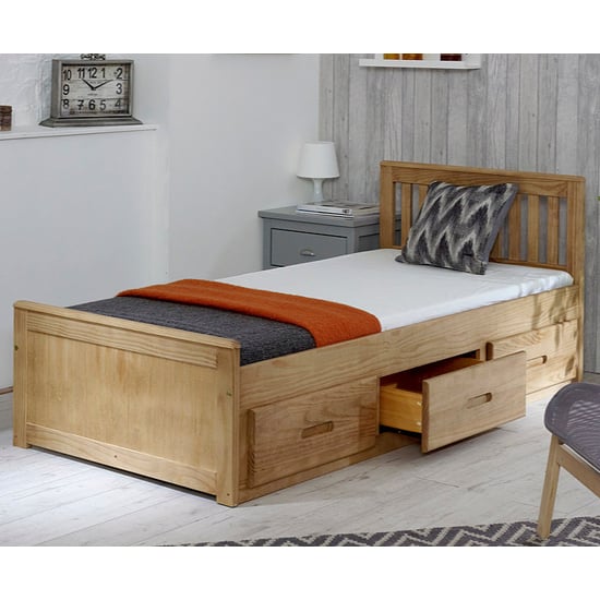 Mission Single Bed with Storage In Waxed Pine With 3 Drawers