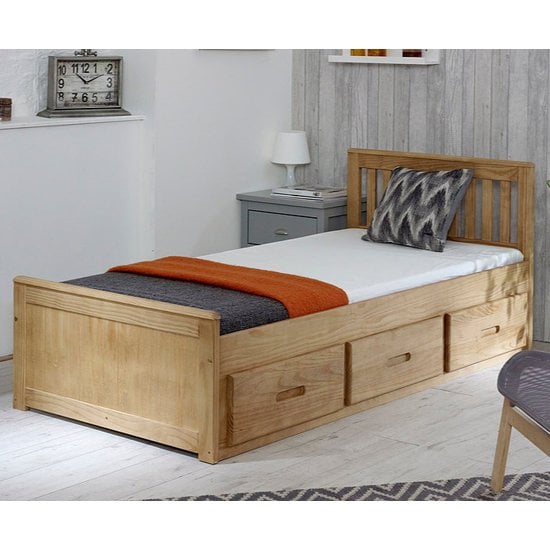 Photo of Mission single bed with storage in waxed pine with 3 drawers