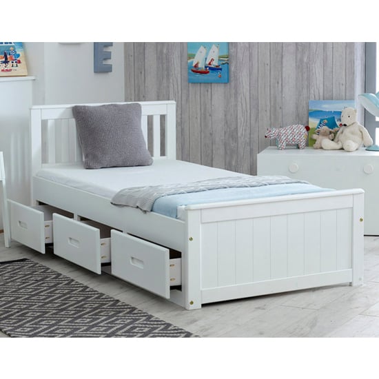 Mission Storage Single Bed In White With 3 Drawers_2