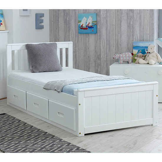 Photo of Mission storage single bed in white with 3 drawers