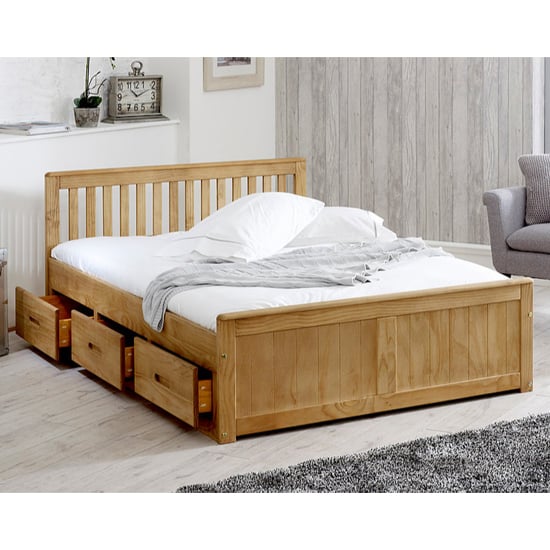 Mission Storage Small Double Bed In Waxed Pine With 3 Drawers_2