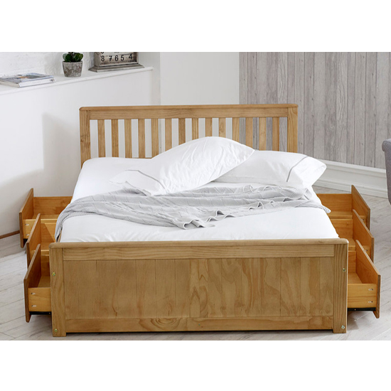 Mission Storage Small Double Bed In Waxed Pine With 3 Drawers_3