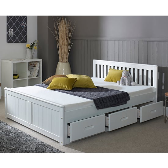 Product photograph of Mission Storage Small Double Bed In White With 3 Drawers from Furniture in Fashion