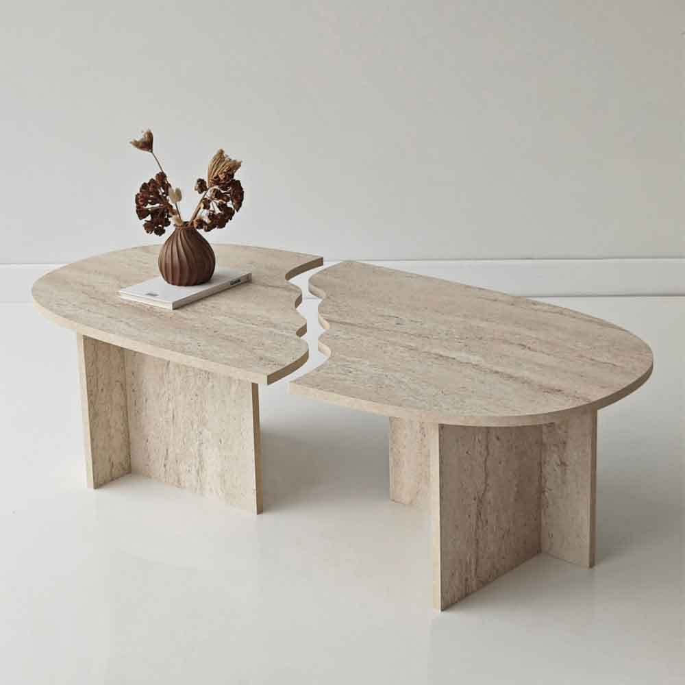 Missisipi Wooden Coffee Table in Travertine Marble Effect