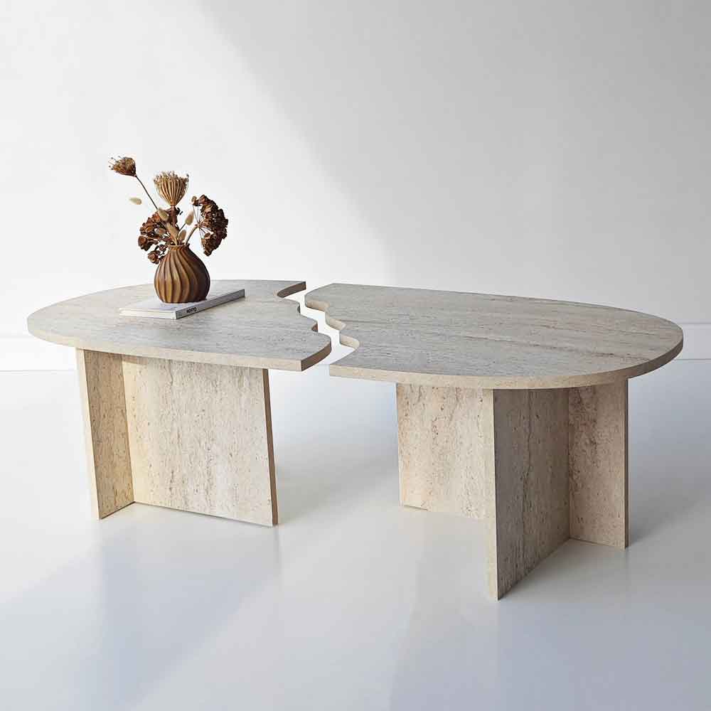 Missisipi Wooden Coffee Table in Travertine Marble Effect