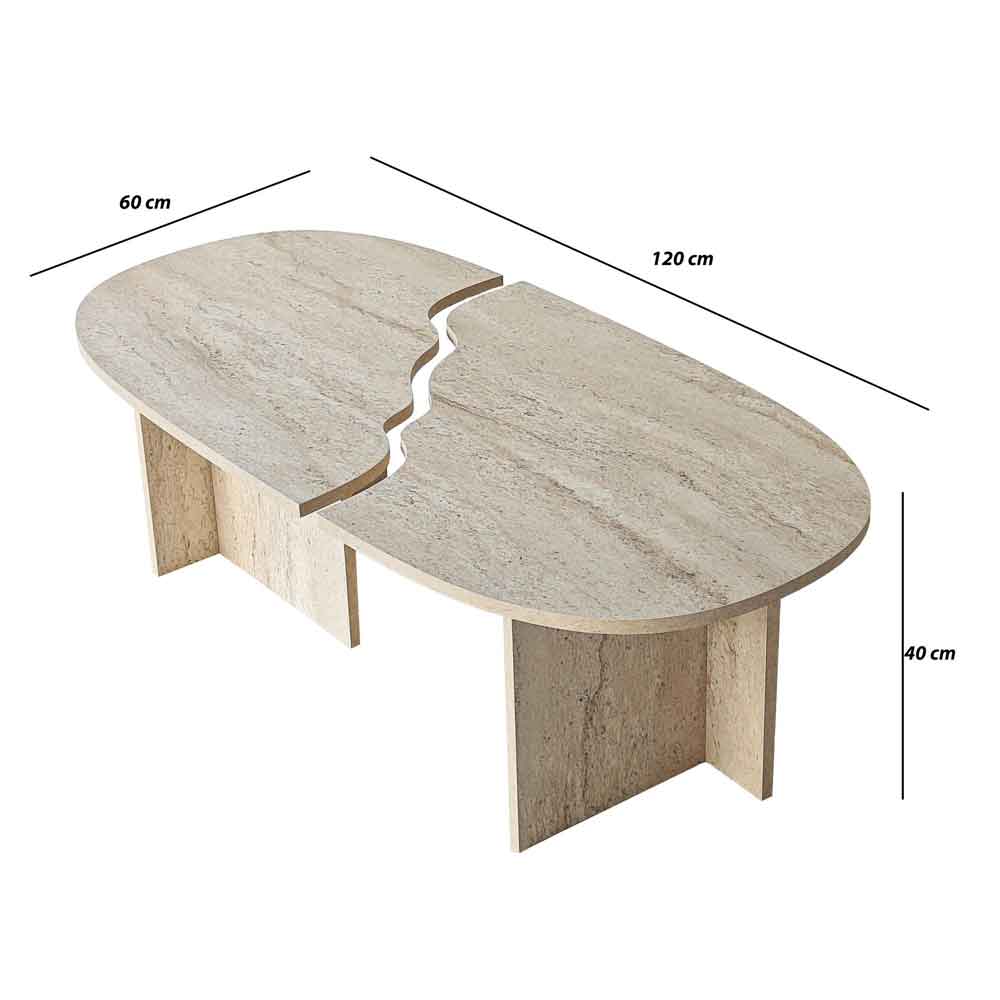 Missisipi Wooden Coffee Table in Travertine Marble Effect