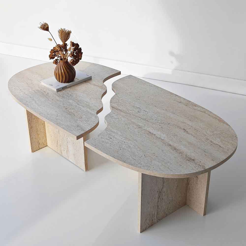 Missisipi Wooden Coffee Table in Travertine Marble Effect