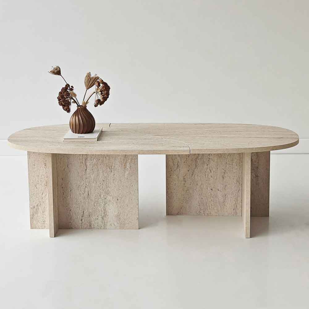 Missisipi Wooden Coffee Table in Travertine Marble Effect