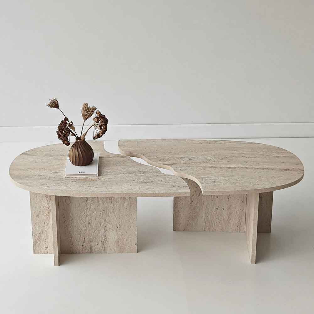 Missisipi Wooden Coffee Table in Travertine Marble Effect