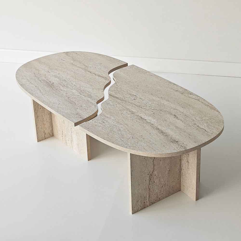 Missisipi Wooden Coffee Table in Travertine Marble Effect