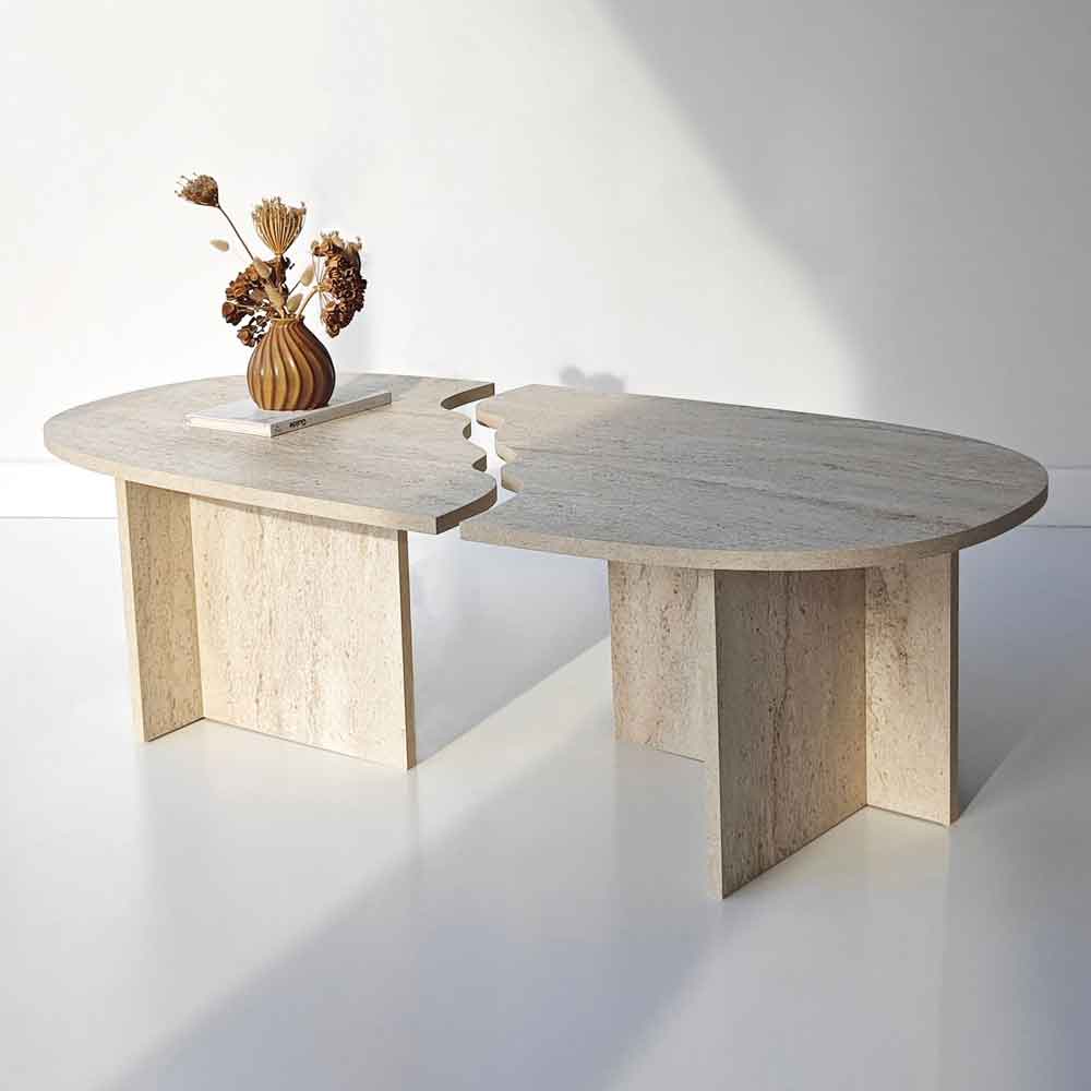 Missisipi Wooden Coffee Table in Travertine Marble Effect