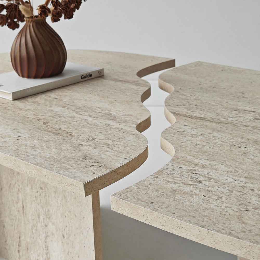 Missisipi Wooden Coffee Table in Travertine Marble Effect