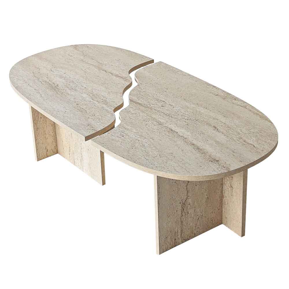 Missisipi Wooden Coffee Table in Travertine Marble Effect