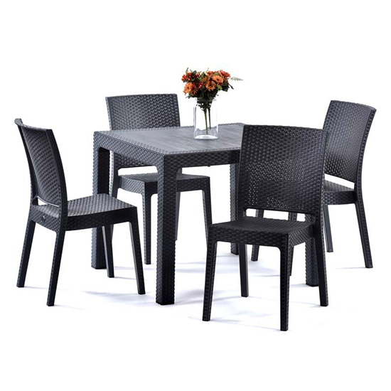 Misty Polypropylene Dining Table Square With 4 Side Chairs