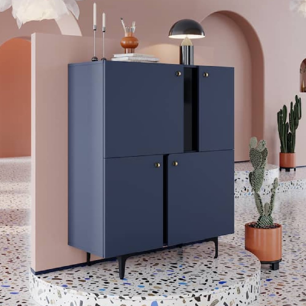 Read more about Mitcham wooden highboard with 4 doors in navy