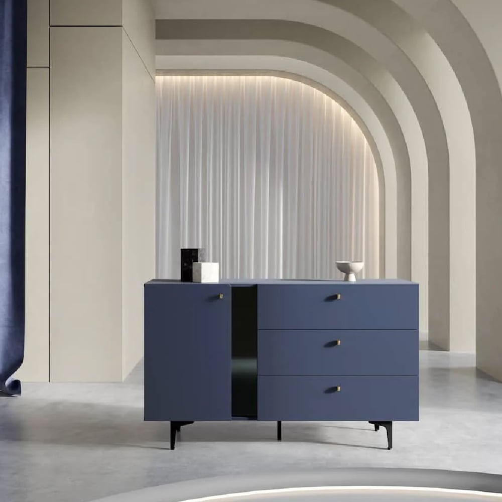 Read more about Mitcham wooden sideboard with 1 door 3 drawers in navy