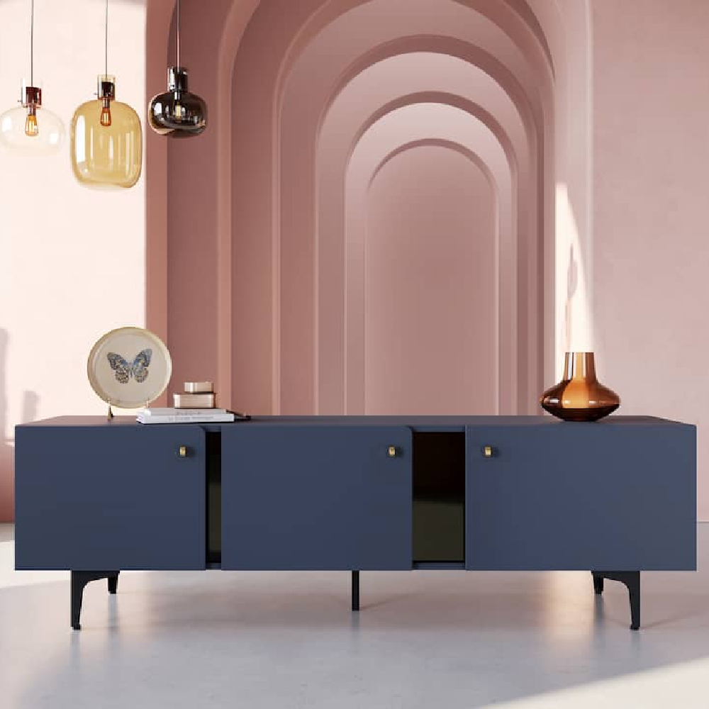 Read more about Mitcham wooden tv stand small with 3 doors in navy