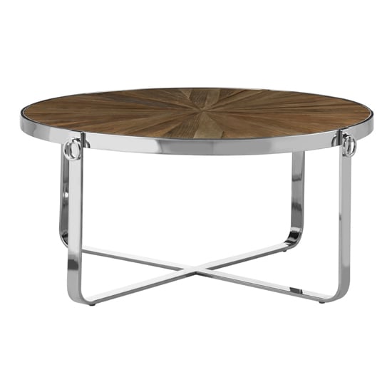 Read more about Mitrex round wooden coffee table with steel frame in natural