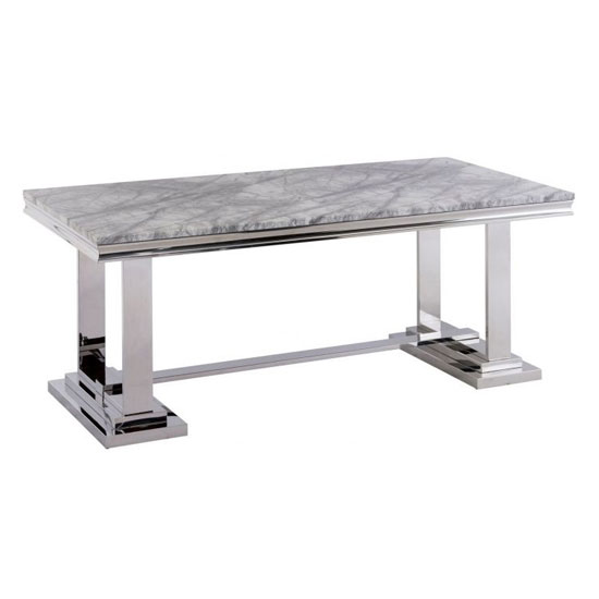 Metzy Grey Marble Dining Table With Stainless Steel Base Furniture in