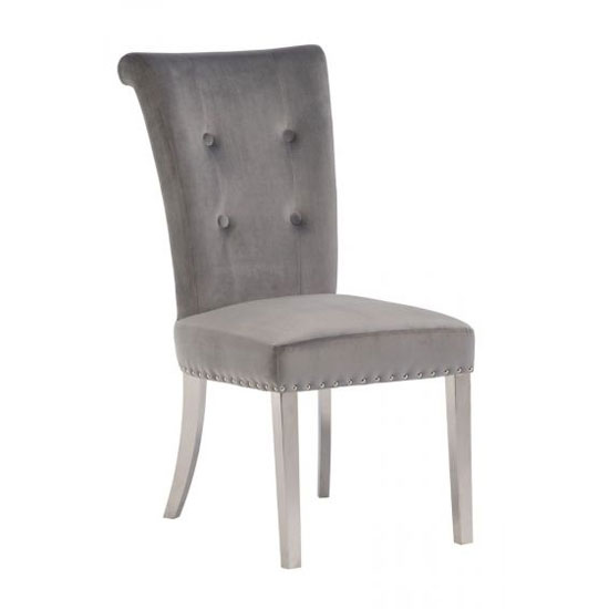 Metzy Velvet Upholstered Dining Chair In Grey FiF