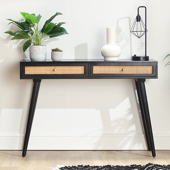 Photo of Mixco wooden console table with 2 drawers in black