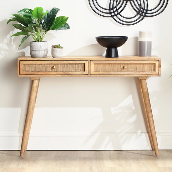 Mixco Wooden Console Table With 2 Drawers In Natural_1
