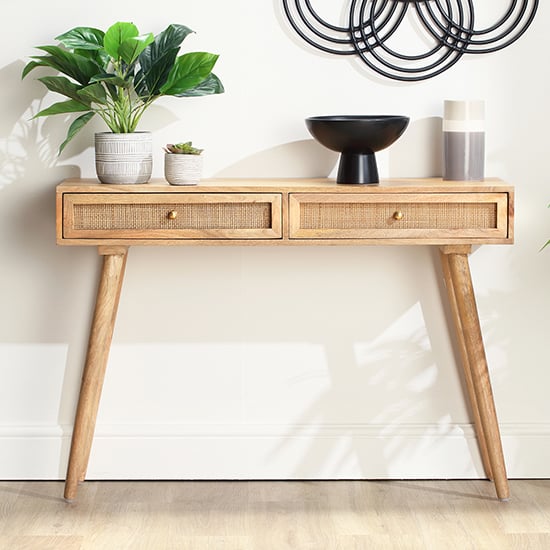 Product photograph of Mixco Wooden Console Table With 2 Drawers In Natural from Furniture in Fashion