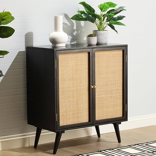 Product photograph of Mixco Wooden Drinks Cabinet With 2 Doors In Black from Furniture in Fashion