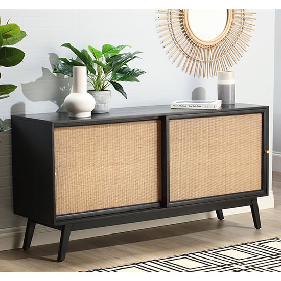 View Mixco wooden sideboard with 2 sliding doors in black