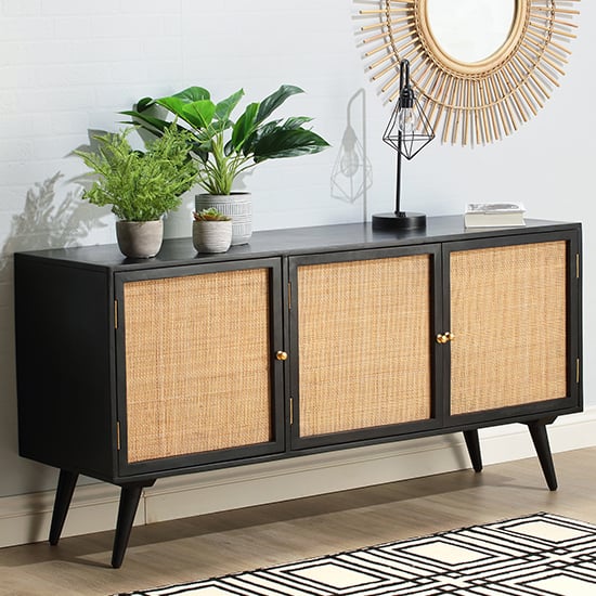 View Mixco wooden sideboard with 3 doors in black