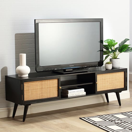 Product photograph of Mixco Wooden Tv Stand With 2 Doors In Black from Furniture in Fashion