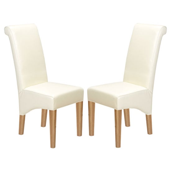Read more about Modals beige leather dining chairs in a pair with wooden legs