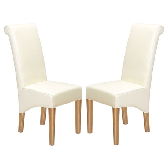 Modals beige leather dining chairs in a pair with wooden legs £359.95