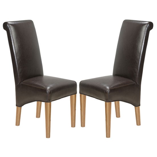 Read more about Modals brown leather dining chairs in a pair with wooden legs