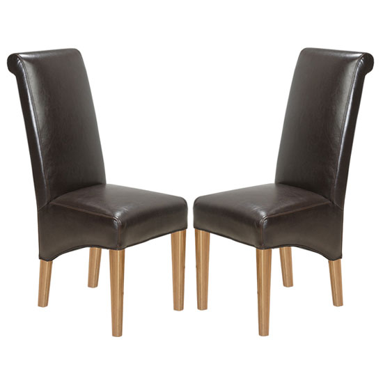 Modals Brown Leather Dining Chairs In A Pair With Wooden Legs ...