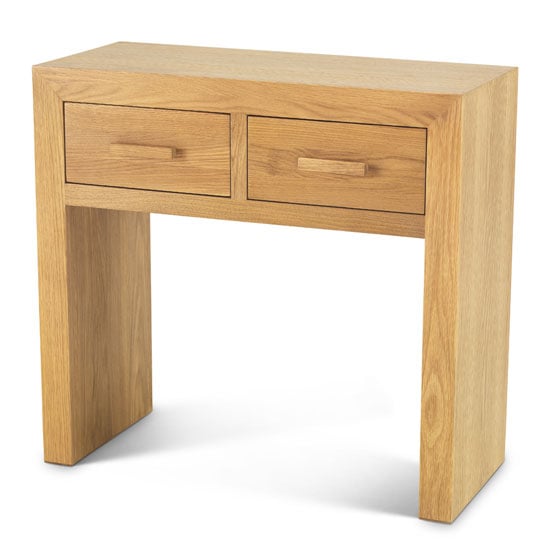 Modals Wooden Console Table In Light Solid Oak With 2 Drawers