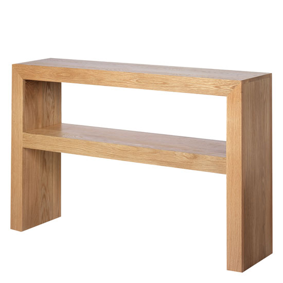 Photo of Modals wooden console table in light solid oak with shelf