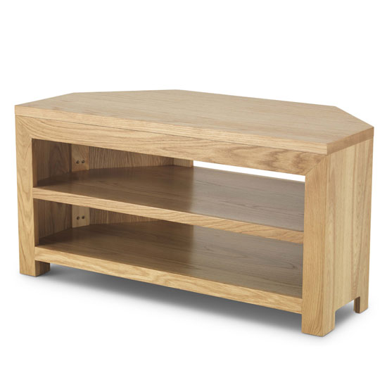 Read more about Modals wooden corner tv unit in light solid oak with shelf